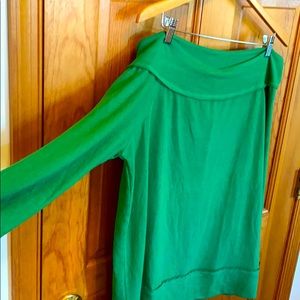 Gibson off the shoulder green sweater.